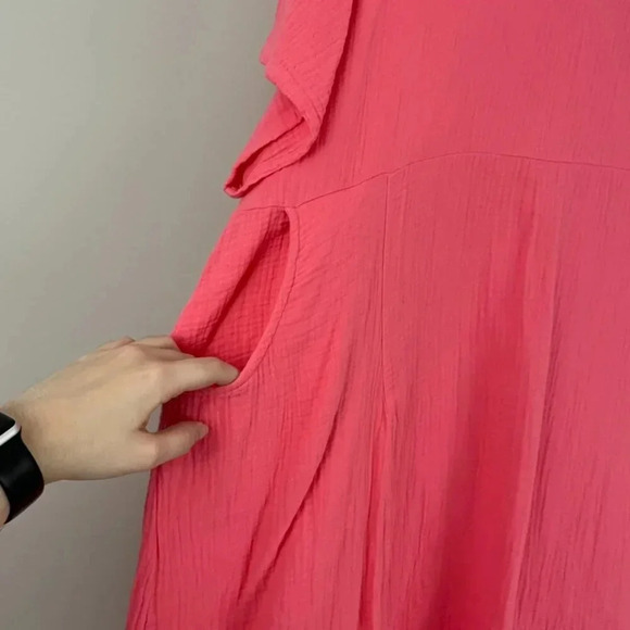 Bryn Walker Coral Pink Gauzy Cotton Babydoll Dress Size Large - Picture 6 of 7